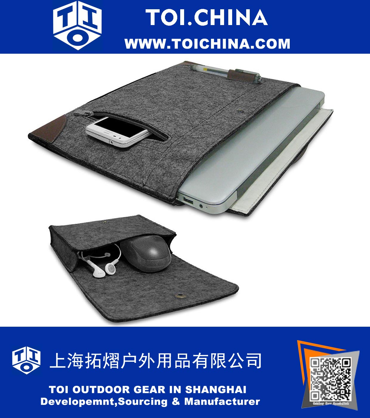 Felt 13.3 Inch MacBook Air / Retina Macbook Pro / 12.9 Inch iPad Pro / Surface Pro 4 & 3 Sleeve Case Cover 13 - 13.3 Inch Tablet Ultrabook Protective Case Pouch Bag With Pockets - Dark Gray