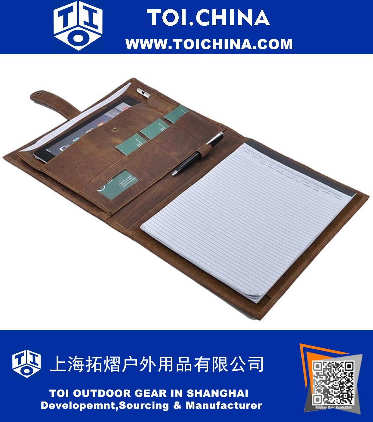 Premium Retro Leather Portfolio, Vintage Leather Organizer Padfolio for Documents, A4 Notepad, Brown