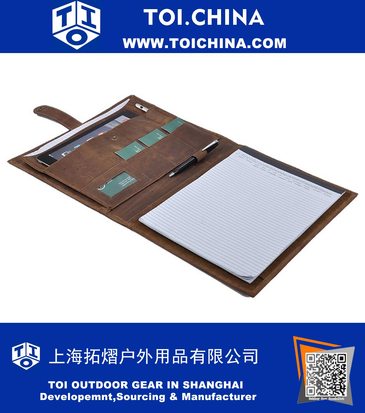 Premium Retro Leather Portfolio, Vintage Leather Organizer Padfolio for Documents, A4 Notepad, Brown