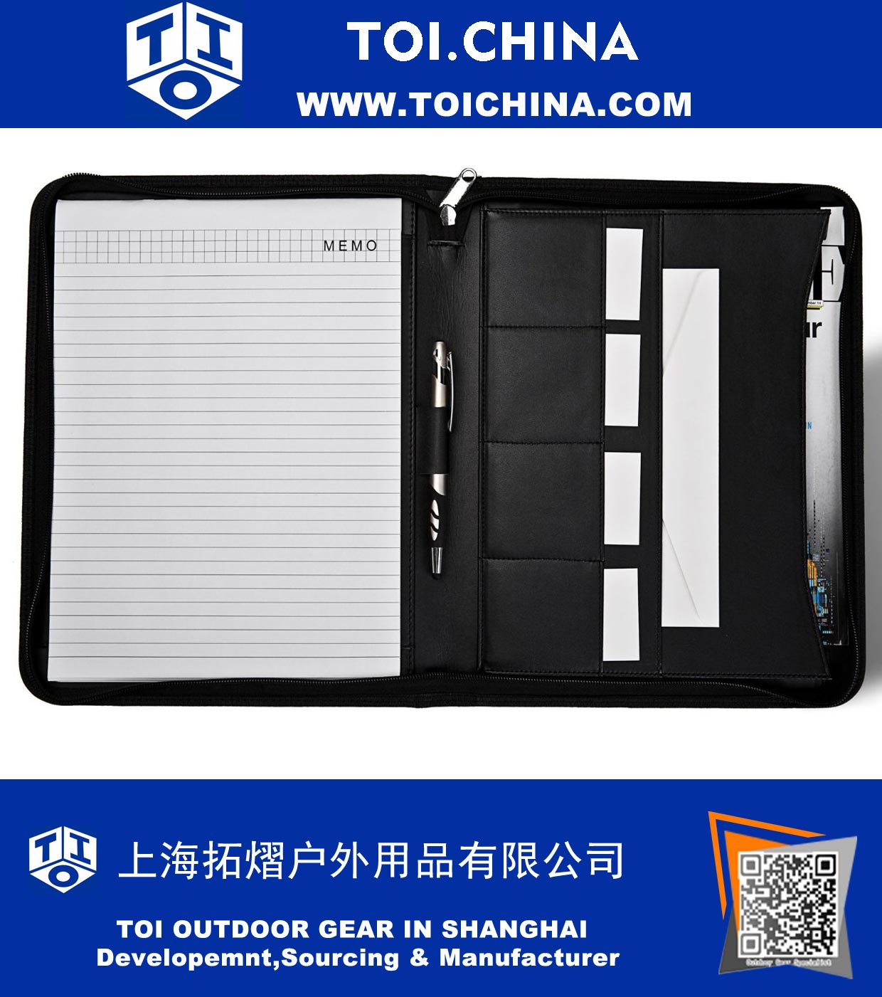 Professional Zipper Letter Size Executive Padfolio Portfolio with Writing Pads, Left Handed and Right Handed Use