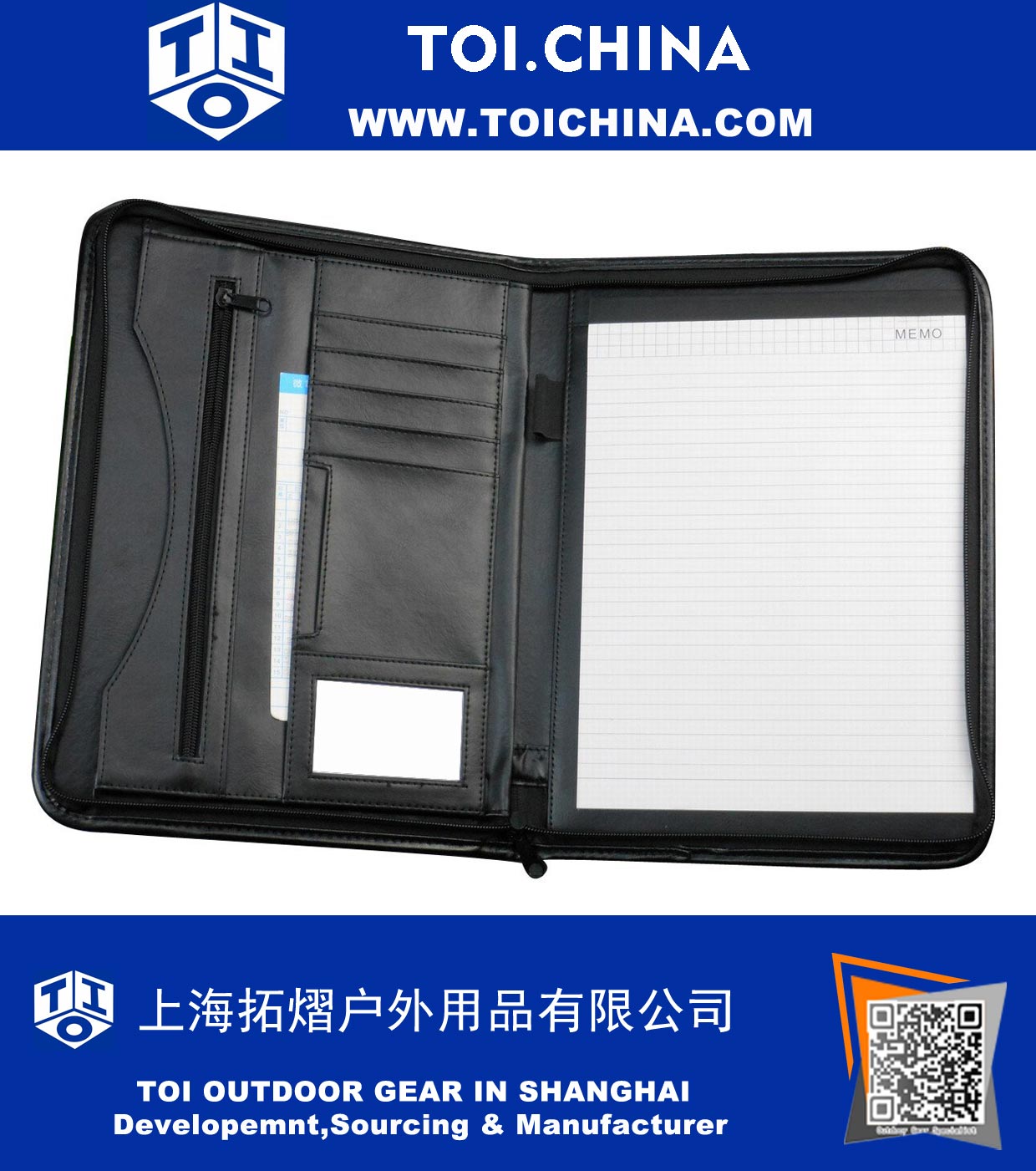 Zippered Professional Padfolio Binder with Insert Pad Sleeve and A4 Size Writing Notebook Pad, Black