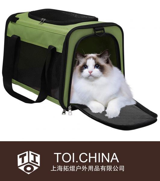 Transportín para gatos aprobado por la aerolínea, transportador para cachorros plegable con lados blandos