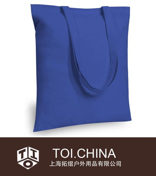 La bolsa de asas azul del algodón, bolsos reutilizables del paño de las compras del ultramarinos