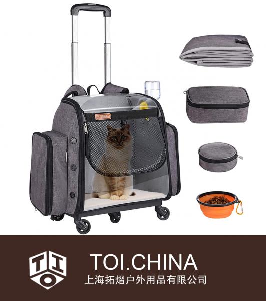 Kedi Taşıyıcı Tekerlekli Çanta, Evcil Hayvan Taşıyıcı Sırt Çantası