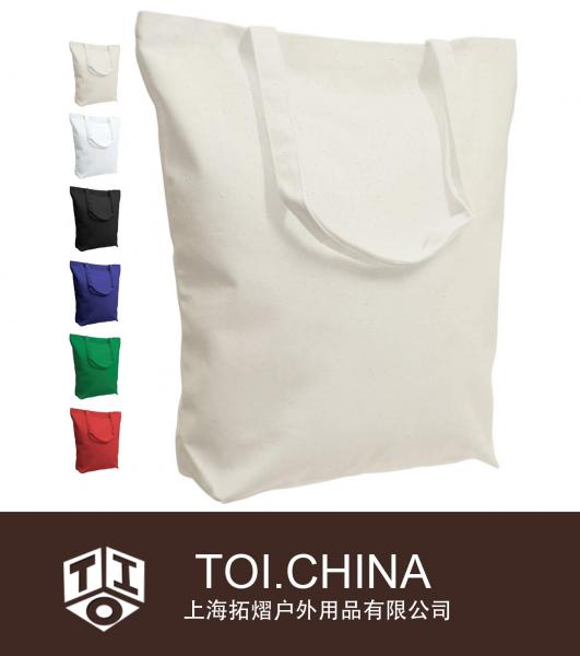 La bolsa de asas de la lona de algodón, bolsos de compras reutilizables del ultramarinos, bolsos naturales en blanco