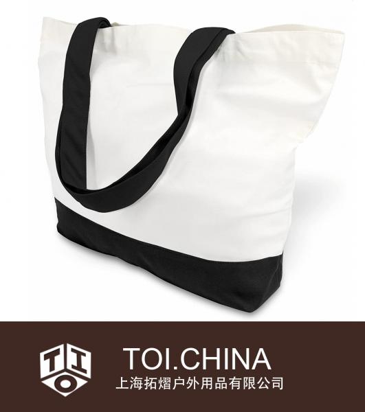 Cotton Canvas Tote Bag, Reusable Grocery Shopping Cloth Bags, Fashionable Two-Tone Bags