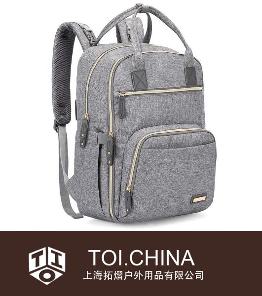 Mochila de la bolsa de pañales, Bolsa de bebé unisex grande, Mochila de viaje multifunción