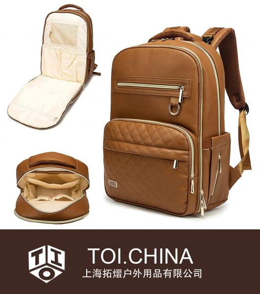 Mochila para pañales, bolso de cuero para bebé, mochila de viaje de maternidad