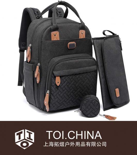 Mochila para pañales con cambiador portátil, estuche para chupete y correas para cochecito, bolsos grandes unisex para bebés