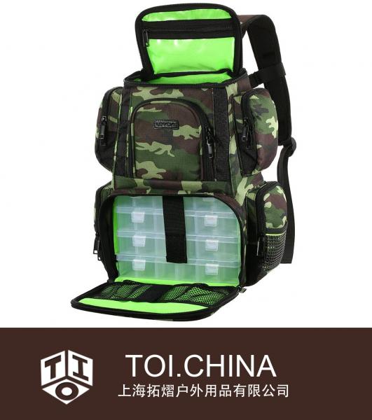 Mochila de aparejos de pesca Multifuncional Aparejos de pesca Bolsa de utilidad Bolsa de aparejos impermeable grande Almacenamiento con caja de aparejos de 4 bandejas