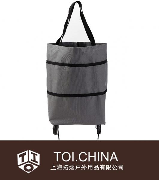 Foldable Shopping Bag With Wheels, Reusable Portable Trolley, for Shopping, Fruits, Vegetables, Grocery Carts, Waterproof Interior