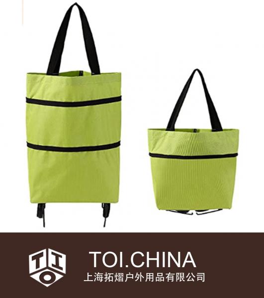 Foldable Shopping Bag With Wheels, Waterproof Interior Shopping Groceries Bag