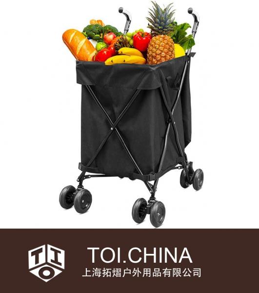 Carrito de compras plegable, Carrito de comestibles, Carrito plegable de artículos para el hogar de almacenamiento para acampar