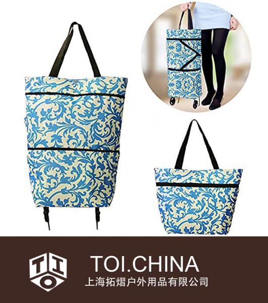 Folding Shopping Bag Collapsible Trolley Bags with Wheels Foldable Shopping Cart