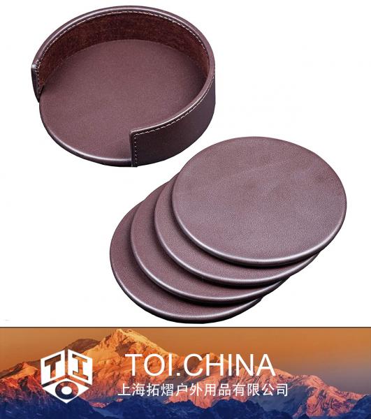 Leather 4 Round Coaster Set