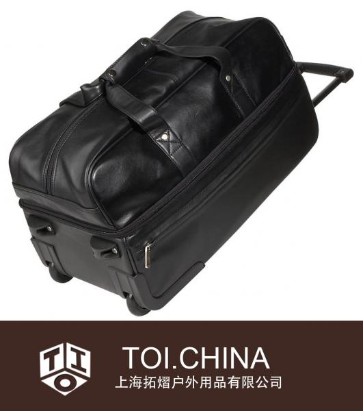 Leather Luxury Rolling Trolley Duffel Bag Luggage Handmade in Leather