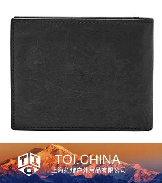 Cartera plegable de cuero para hombre