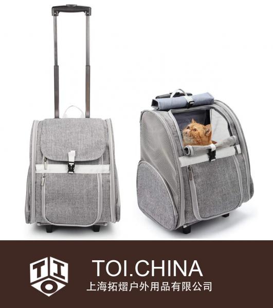 Transportadora para animais de estimação, mochila para cães com rodas, gatos, bolsa de viagem para filhotes com rodas, carrinho para cães