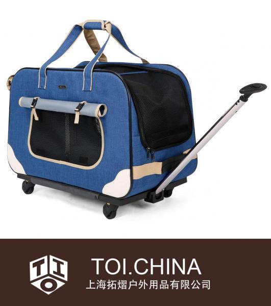 Pet Rolling Carrier with Detachable Wheels Travel Rolling Carrier