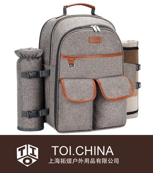 Mochila de picnic para 4 personas con compartimento más fresco, bolsa de picnic con bolsa impermeable