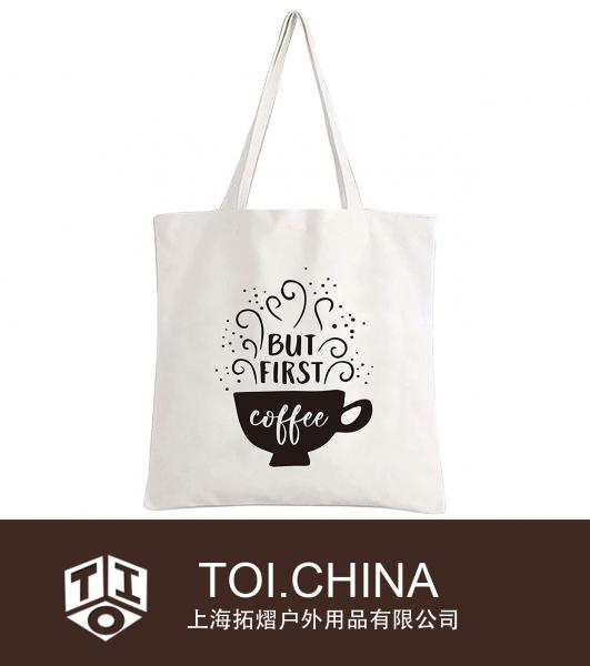 Reusable Cotton Canvas Tote Bag for Women Men Mom Wife Friend Sister Girls Coffee Lover Grocery Shopping Tote Bag