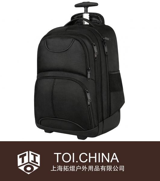 Rollbarer Rucksack, wasserdichter College-Laptop-Rucksack mit Rollen für Reisen, Carryon Trolley-Gepäck-Koffer