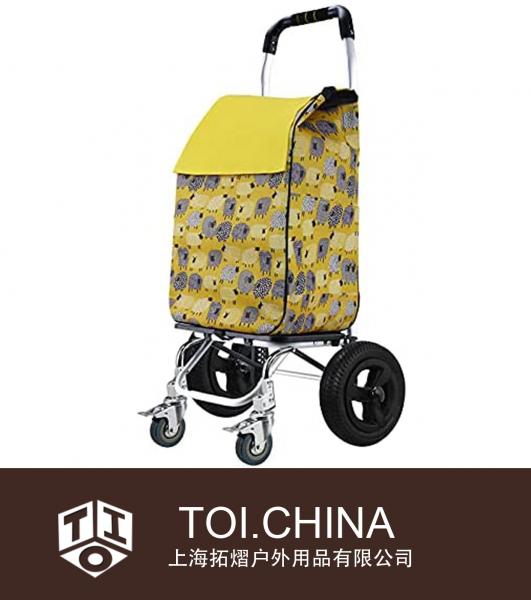 Chariot pliable d'épicerie avec cadre en aluminium, grand sac en toile imperméable détachable, roue avant universelle et roue pneumatique