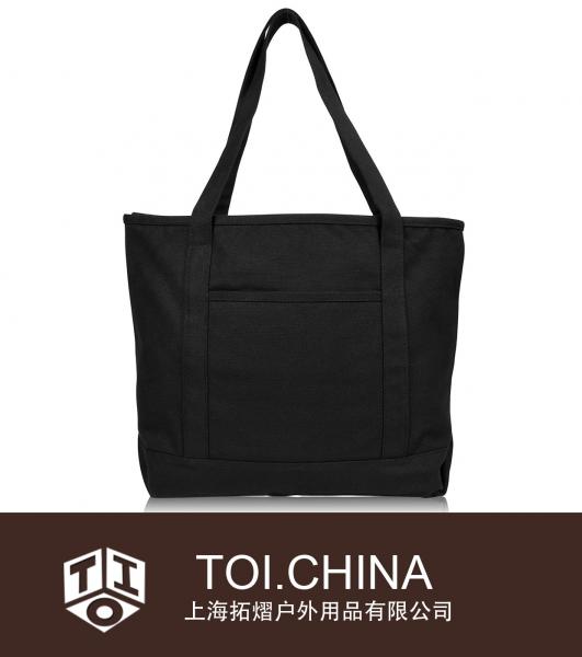 Solid Color Cotton Canvas Shopping Tote Bag