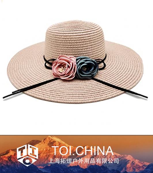 Chapeau de soleil en paille, casquette enroulable pliable multicolore