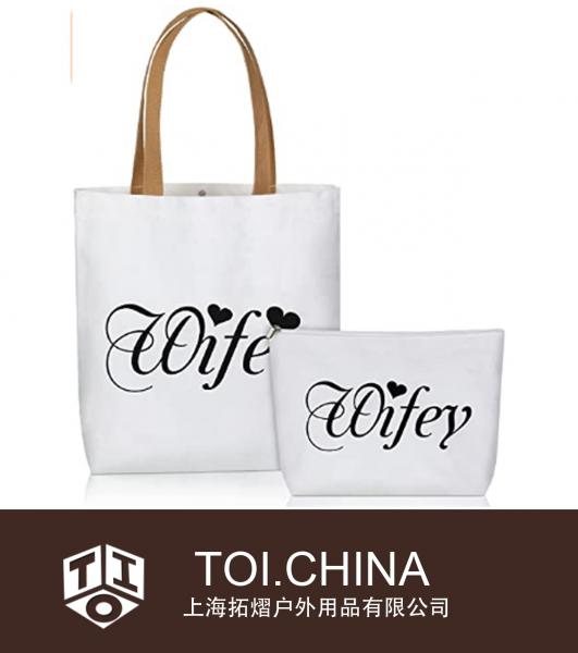 Tote Bag mit Make-up-Tasche Canvas Bridal Beach Bag