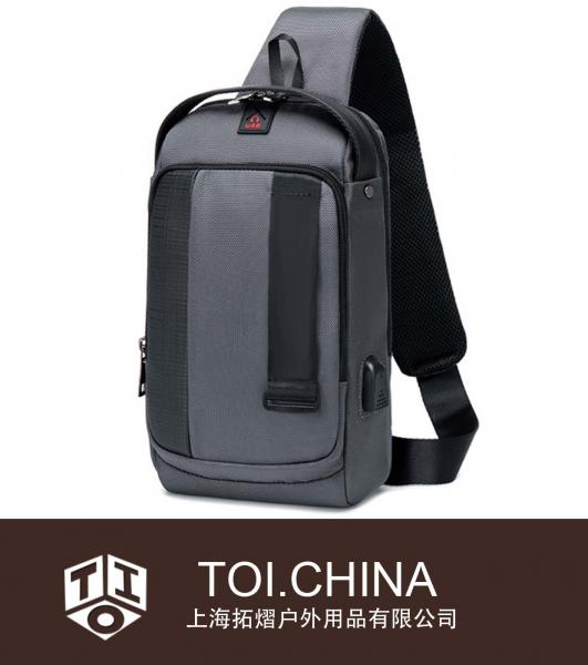 Sac de poitrine de chargement USB Sac à bandoulière fonctionnel pour homme Sac en polyester imperméable