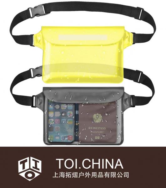 Bolsa impermeável fanny pack, capa para telefone impermeável e bolsa seca sensível ao toque