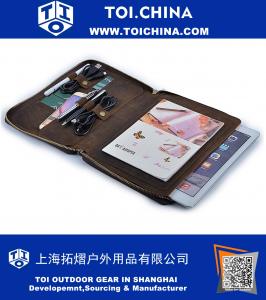 Portefeuille pour tablette de 9,7 pouces, portefeuille en cuir rustique rétro avec poche pour tablette et porte-pad A5