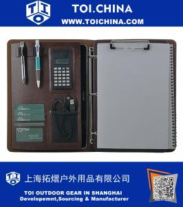 Business 3 Ring Binder Portfolio with Clipboard and Calculator, Coffee