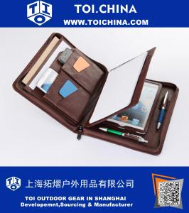 Coffee Genuine Leather mini iPad Portfolio Case with Notepad Paper