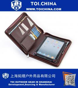 Étui iPad café avec poche pour accessoires avec portefeuille zippé