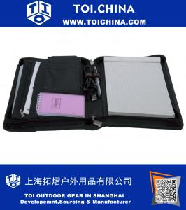 Portfólio organizador de couro compacto, compatível com tablet e bloco de notas A5