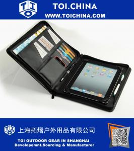 Capa carteira executiva de couro preto para iPad 4 com zíper para transporte