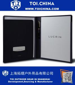 Genuine Leather A4/US Letter Portfolio, Padfolio with Writing Pad - Navy Blue - Smooth Leather