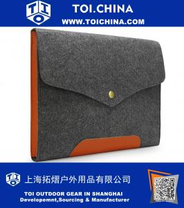 Gray Felt Case with Leather Bottom Bag Magnetic Button Sleeve for Apple 11 Inch MacBook Air and Most Popular 11-11.6 Inch MacBooks