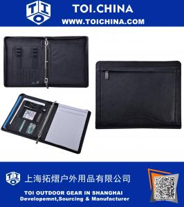 Leather Binder Portfolio, Organizer Padfolio with 3-Ring Binder for Letter Paper and 11-inch Laptop