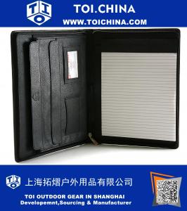 Leather Zippered Writing Pad Portfolio Business Briefcase Organizer
