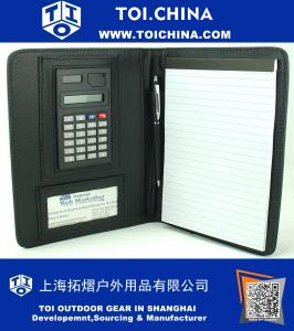 Mini cartera de negocios con calculadora. Tableta compacta de 5x8 con piel sintética negra suave y flexible