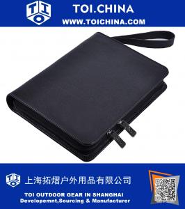 Bolsa carteira com alça de pulso, fólio organizador de couro para tablet de 9,7 polegadas e bloco de notas A5