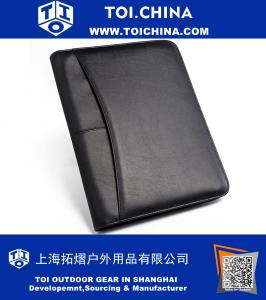 Portfólio de couro premium PU para negócios com fechamento com zíper e capa interna para tablet de 10,1 polegadas