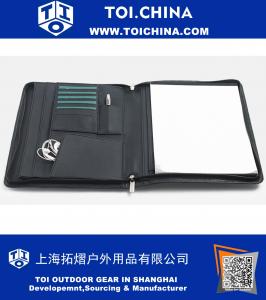 Portfólio profissional de couro com bolso organizador, para papel carta / A4, preto