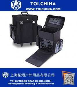 Professional Makeup Artist Trolley Case, Soft Cosmetic Case with Removable Side Storage and Drawers
