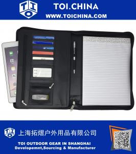 Étui portefeuille professionnel en cuir PU avec fermeture à glissière et étui pour tablette de 10,5 pouces, noir