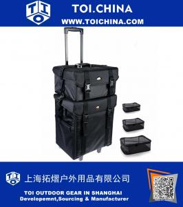 Soft Makeup Artist Rolling Trolley Cosmetic Case With Free Set Of Mesh Bags