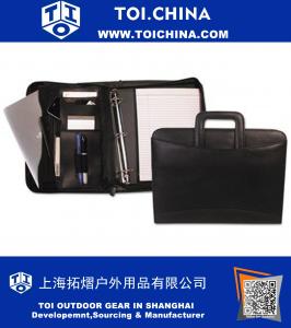 Tablet-iPad-Organizer mit Reißverschluss und abnehmbarem Binder, schwarzes Leder